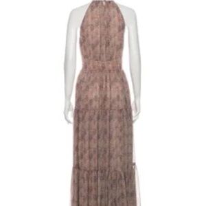 NWT L’Agence Evening Gown Brown Printed Halterneck Concealed Zip Closure at Side